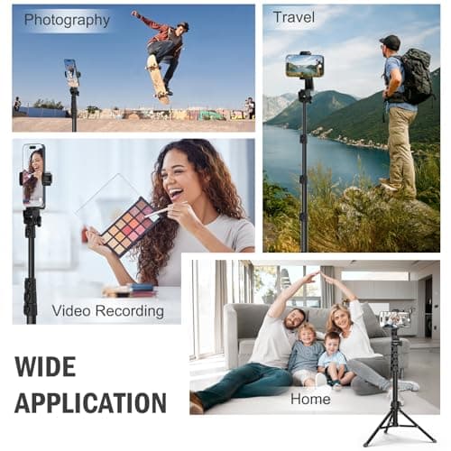Liphisy 64” Tripod for Cell Phone & Camera, Phone Tripod with Remote and Phone Holder, Sturdy & Stable Height Adjustable Multi-Angle Shot Selfie Stick Tripod for Video Recording — view 5