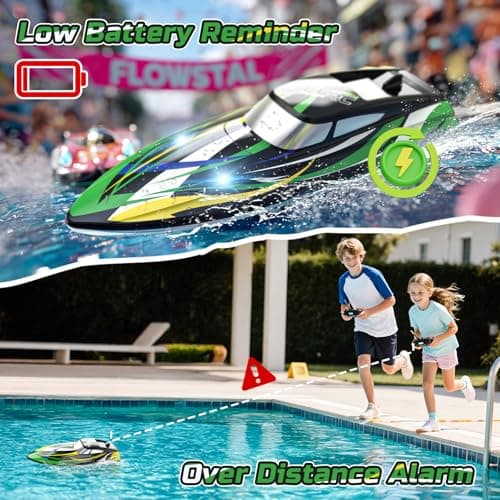 DEERC Fast RC Boat with LED Lights, 30+KM/H, High Speed Remote Control Racing Boat, Self-Righting, 2 Batteries, 24+ Mins, 2.4GHz Pool & Lake Toys for Kids & Adults — view 4