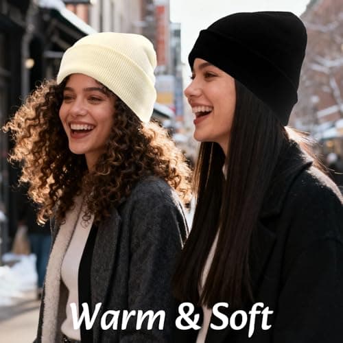 PFFY Satin Lined Beanie for Women Silk Lining Soft Winter Hats Reduce Frizz Knit Beanies Warm Skull Cap Black — view 4