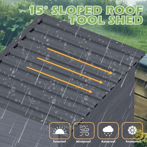 U-MAX Outdoor Wooden Storage Cabinet Weatherproof, Garden Storage Shed with 3 Adjustable Shelves, Vertical Storage Shed & Waterproof Outdoor Storage Clearance with Base — view 4