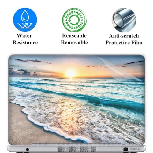 17 17.3 Inch Laptop Skin Sticker Cover Premium Sticker Cover Art Decal Decorative (Included 2 Wrist Pad Skins) - Sunset Beach