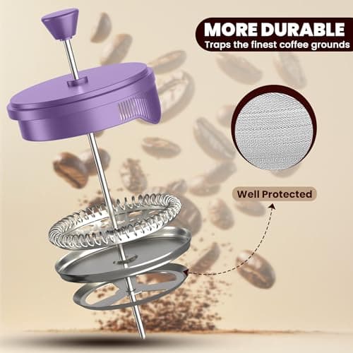 Utopia Kitchen 34 Ounce 1 Liter French Press Coffee Maker, Tea Maker, Travel Coffee Presses, Heat Resistant Thickened Borosilicate Coffee Pot for Camping Travel Gifts, Plum Pack of 1 — view 3