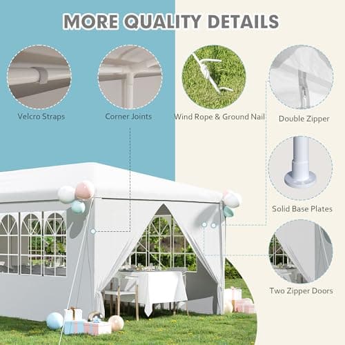 MELLCOM 10x30FT Party Tent, Outdoor Wedding Tent with 6 Sidewalls & 2 Zippered Doors for Holiday BBQ & Events, Birthday Parties (White) — view 2
