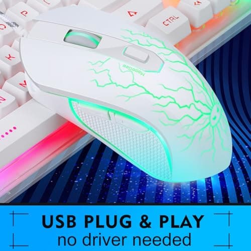 Gaming Keyboard and Mouse Combo, MageGee K1 RGB LED Backlit Keyboard with Transparent Cover, 104 Keys Computer Gaming Keyboard and 7 Colors LED Gaming Mouse for PC/Laptop(White)
