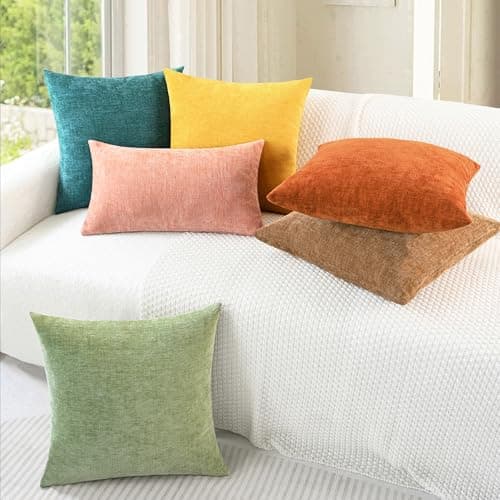 CaliTime Pack of 2 Cozy Throw Pillow Covers Cases for Couch Sofa Home Decoration Solid Dyed Soft Chenille 18 X 18 Inches Teal — view 3