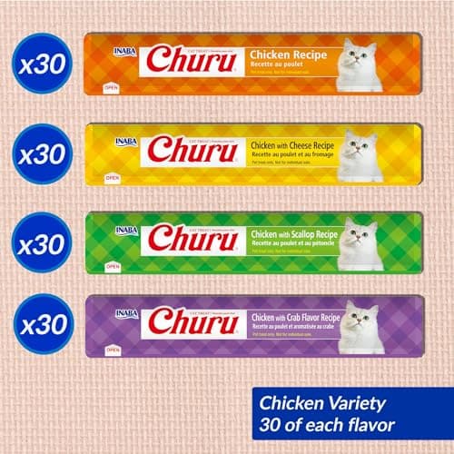 INABA Churu Cat Treats, Lickable, Squeezable Creamy Purée with Vitamin E, 0.5 Ounces per Tube, 120 Tubes Total, Chicken Variety — view 5