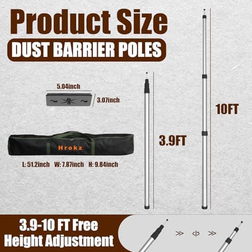 10FT Dust Barrier Poles 4 Pack, Stainless Steel Retractable Zipper Wall Poles Kit for Renovation, Remodeling and Isolation Work — view 6