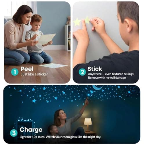 LUMOSX Glow in The Dark Stars for Ceiling - 1050pcs w/Moons + Ebook, Glow in The Dark Stickers of Ceiling Stars Glowing Star Decal Decoration, Star Ceiling for Kids Room Decor Kids — view 2