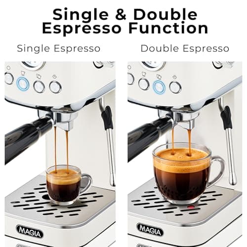 Zulay Kitchen Magia Compact Espresso Machine – 20 Bar Coffee Maker with Milk Frother Steam Wand, Latte & Cappuccino Maker, 1350W Fast Heating, 40oz Removable Water Tank, Stainless Steel – Cream — view 3