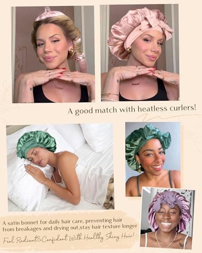 YANIBEST Adjustable Satin Bonnet for Sleeping Women Double Layer Hair Wrap Reduce Friction Prevent Frizz Natural Curly Hair, Blush Pink — view 6