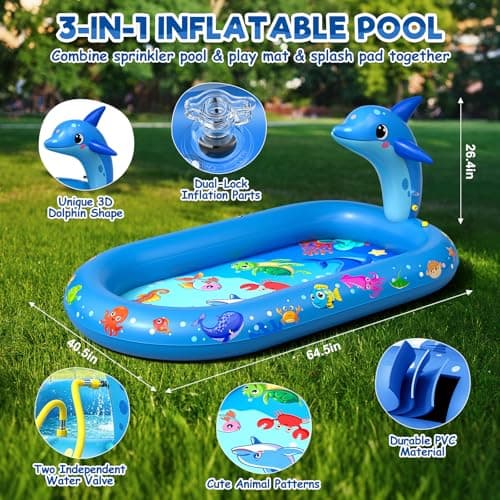 AZDYJL Splash Pad for Toddlers 1-3 Dolphin Inflatable Sprinkler for Kids — view 3