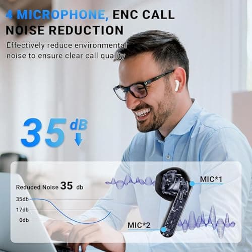 Wireless Earbuds,13mm Drivers with Big Bass,Bluetooth 5.3 Headphones HiFi Stereo,40H Long Playtime,4 Mics for AI Clear Calls,IP7 Waterproof Ear Buds for Sports/Workout/Running,Bluetooth Earphones — view 3