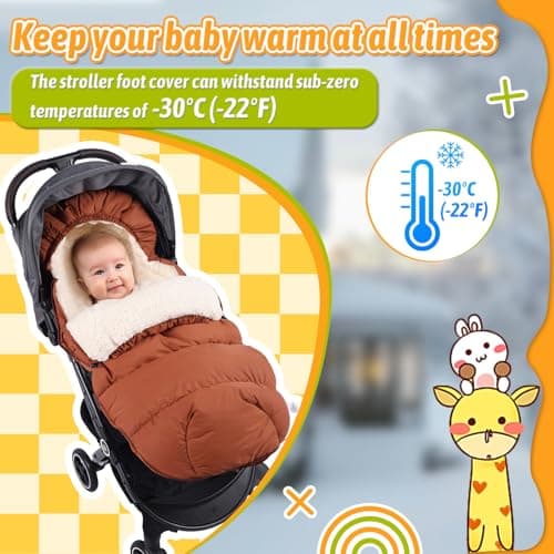 auvstar Waterproof &Thicken Universal Stroller Cover Winter,Stroller Footmuff Bunting Bag for Warm Strollers Muff,Stroller Accessories for Baby Sleeping Bag Winter Stroller Blanket (Brown) — view 2