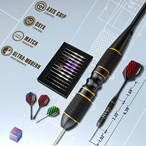 Darts Metal Tip Set - Steel Tip Darts Darts Set Professional Metal Darts 12 pcs 22/24 Grams Pro Dart Set with Stylish Case Aluminum Shafts Extra 9 Flights — view 2