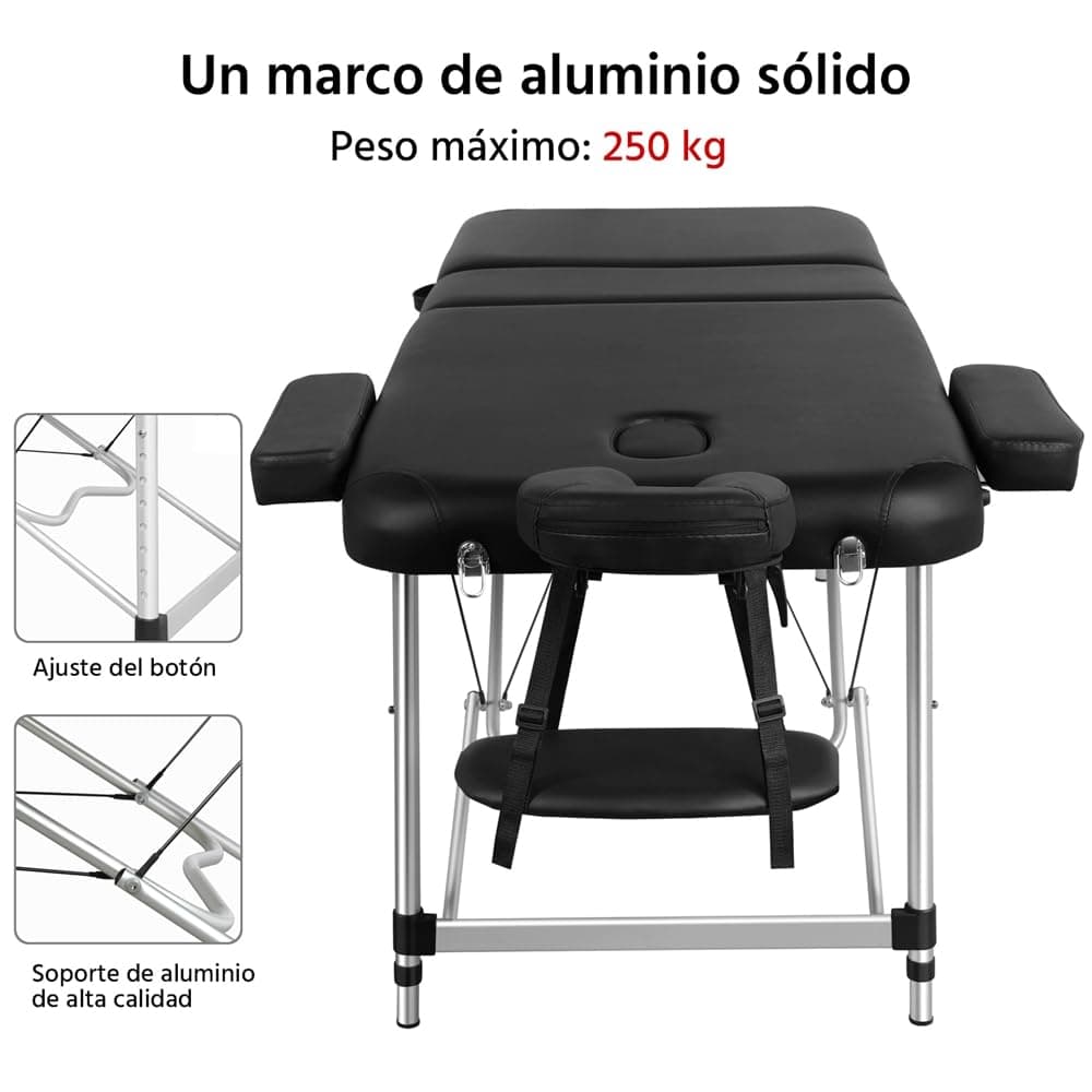 Yaheetech Camilla Masaje Plegable de 3 Zonas Camilla Estetica Portátil Profesional de de 92 cm de Ancho Altura Ajustale con Bolsa de Transporte Negro — view 5