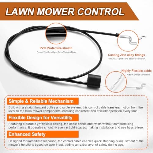 532183567 Engine Safety Control Cable 183567 60-109 for Craftsman Poulan Sears AYP Husqvarna Weed Eater Engine Lawn Mower Cable Parts Cable Length: 61 1/2",Conduit Length: 54 1/2",Z Bend on Each End — view 3