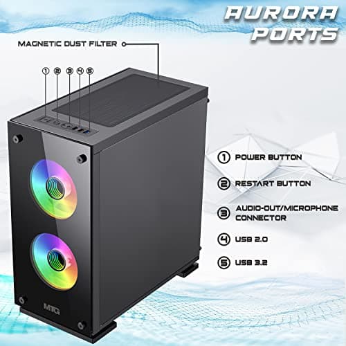 MTG Aurora 4T Gaming Tower PC- Intel Core i7 4th Gen, AMD RX 580 GDDR5 8GB 256bits Graphic, 16GB Ram, 512GB Nvme, New MTG 27 Inch Monitor, RGB Keyboard Mouse, Headphone, Webcam, Windows 11 — view 2