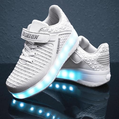 Ufatansy Roller Shoes Girls Sneakers Boys Roller Skate Shoes Kids Skateboarding Shoes USB Charging Light Up Fashion Wheels Roller Skates?3 Little Kid? White