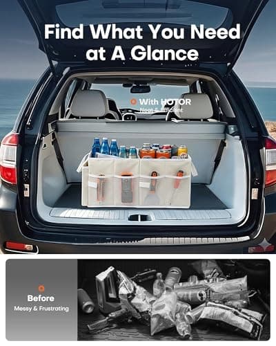 HOTOR Trunk Organizer for Car - Car Organizer, Foldable Trunk organizer for SUVs & Sedans, Sturdy Organization for Car Accessories, Tools, Sundries, Beige, 2 Compartments, 21.3"×12.6"×10.6" — view 5
