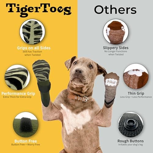 DOK TigerToes Premium Non-Slip Dog Socks for Hardwood Floors - Extra-Thick Grip that Works Even When Twisted - Prevents Licking, Slipping, and Great for Dog Paw Protection (Forest Green, Large) — view 3