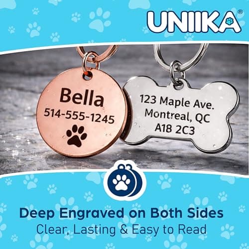 UNIIKA Dog Tags Personalized (Canada Lifetime Replacements) Deep Engraved on Both Side (3 Size Available) - Médaille Custom Pour Chiens et Chats Personnalisée (Small, Gold) — view 3