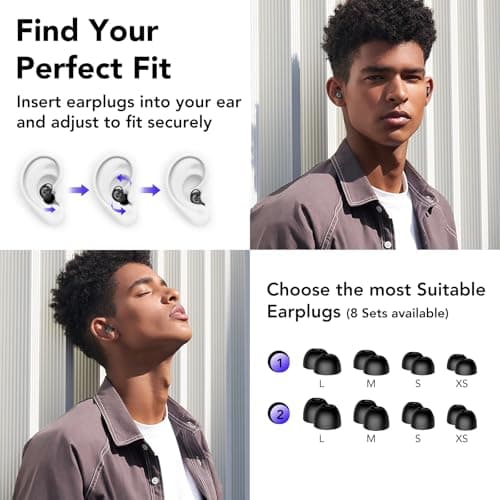 Ear Plugs for Sleeping Noise Cancelling 45dB, Reusable Silicone Earplugs with 8 Eartips and Travel Case, Soft Comfort Hearing Protection for Concerts, Snoring, Travel, Study (Black) — view 2