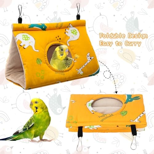 Rypet Winter Warm Bird Nest House - Hanging Hammock Velvet Shed Hut Cage Plush Fluffy Birds Hideaway Sleeping Bed Fuzzy for Parrot Parakeet Cockatiels Budgies Lovebird Small（Yellow） — view 3