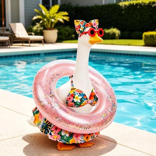 Ciyufavo 23 in Porch Goose Summer Outfit Bikini, Hawaiian Porch Goose Swimsuit Clothes Costume Accessories with Bow Glasses Swim Ring for 23" Summer Goose Garden Patio Statue Decor (Flower) — view 5