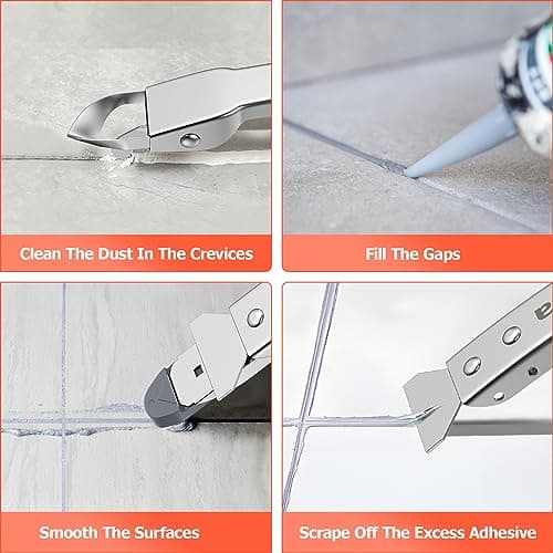 Caulking Tool kit, Preciva 4 in 1 Sealant Finishing Tool, Stainless Steel Caulk Remover Tool with 5 Silicone Squeegee for Kitchen Bathroom Window Sink Tile Joint (Silver) — view 5
