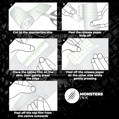 Monsters Ink Premium Matte Second Skin Tattoo Bandage, Ulta Thin Second Skin Tattoo Aftercare for Tattoo Recovery (15cm x 10m Roll) — view 5