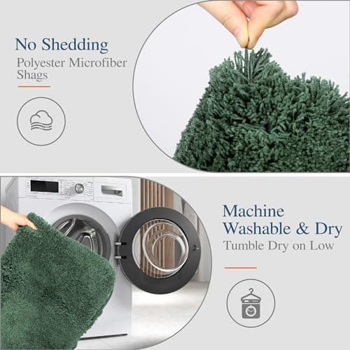 Walensee Large Bathroom Rug (24 x 48, Hunter Green) Extra Soft and Absorbent Shaggy Bathroom Mat Machine Washable Microfiber Bath Mat for Bathroom, Non Slip Bath Mat, Luxury Bathroom Floor Mats — view 3