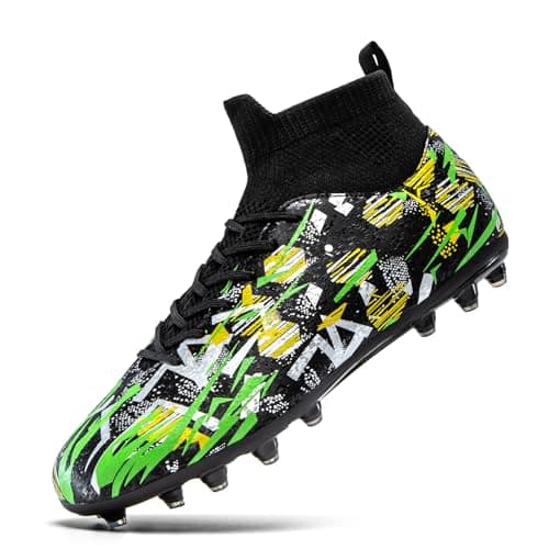 PMKZSES High-Top Soccer Cleats for Outdoor Training Matches Football Shoes Black