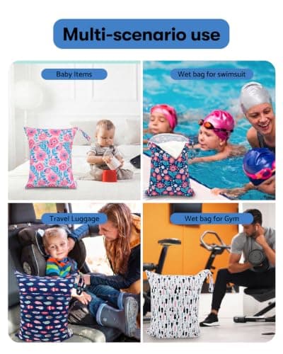 ALVABABY Wet Dry Bags with Two Zippered Pockets 2 Pack Travel Beach Pool Daycare Soiled Baby Items Reusable Waterproof Yoga Gym for Baby Cloth Diaper Swimsuits Wet Clothes — view 2