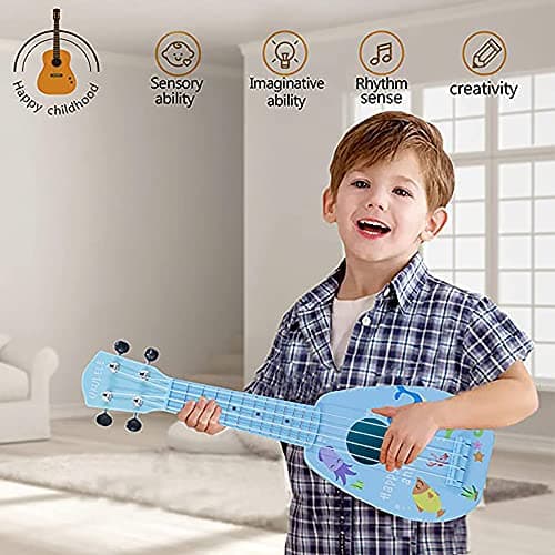 17 Inch Mini Guitar Ukulele Toy for Kids,Plastic Sear World Cartoon Children Educational Learn Guitar Ukulele with The Picks and Strap Can Play Musical Instruments Toys — view 4