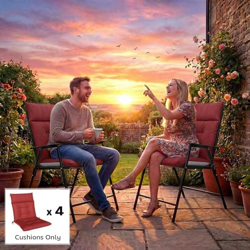 Outsunny Patio Chair Cushions Set of 4, Waterproof Lounge Chair Cushions with Ties, Non-Slip Replacement Seat Pads for Indoor Outdoor, Garden Furniture, 44"x21", Wine Red — view 7