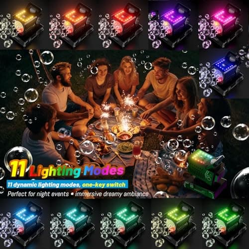 SHCKE Bubble Machine with Remote Control, Auto Rotation & 11 RGB Lights — view 4
