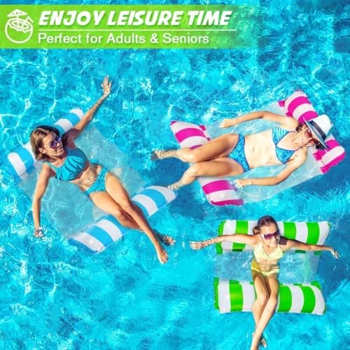 Inflatable Pool Float Hammock for Adults – 4-in-1 Floating Water Lounger with Headrest & Footrest – Portable Mesh Floatie for Pool, Beach, Lake – Rose & White Striped Water Hammock Chair — view 3