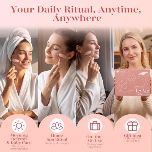 BAIMEI IcyMe Rose Quartz Roller & Gua Sha Set, Cooling Face Roller for Depuffing & Lymphatic Massage, Sculpting Tool for Face, Eyes & Neck, Smooth Skincare Gift for Women and Men — view 4