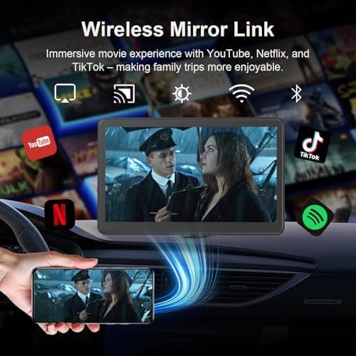 7" Portable Apple Car Play Screen for Vehicle, Wireless Android Auto & Apple Carplay Screen for Car with Bluetooth, GPS Navigation, Voice Control, Mirror Link, FM, AUX — view 3
