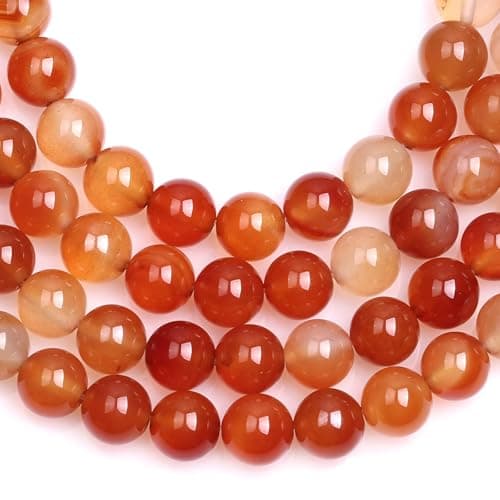 HAAMIIQII 45pcs 8mm Natural Orange Red Carnelian Stone Beads Round Loose Gemstone Beads for Jewelry Making Strand 15 Inch