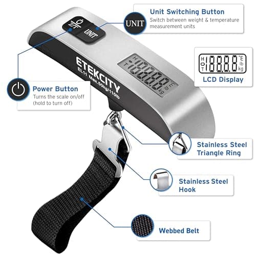 Etekcity Digital Hanging Luggage Scale, Portable Handheld, Suitcase Scale with Rubber Paint, Temperature Sensor, 110 Pounds — view 5