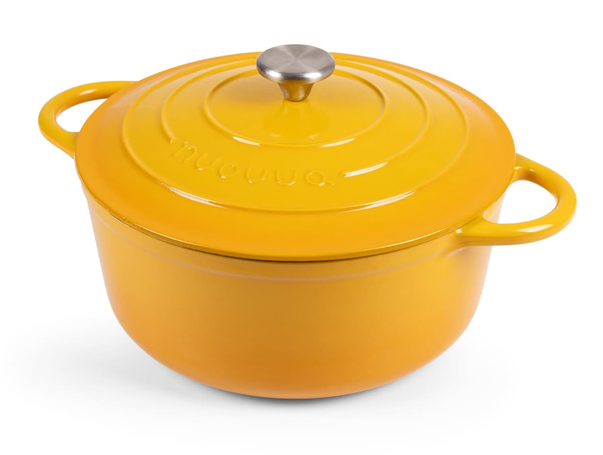 Nuovva Enamelled Cast Iron Dutch Oven Pot with Lid – 5 Quart Casserole Dish – Ceramic Dutch Oven for Bread Baking, Roasting, Braising & Stews – Oven Safe up to 500°F – 24cm Orange — view 15