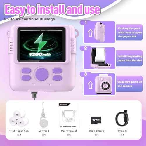 ESOXOFFORE Instant Print Camera for Kids, Christmas Birthday Gifts for Girls Boys Age 3-12,Kids Digital Cameras for Toddler, Portable Toy for 3 4 5 6 7 8 9 10 Year Old Girl -Purple — view 5