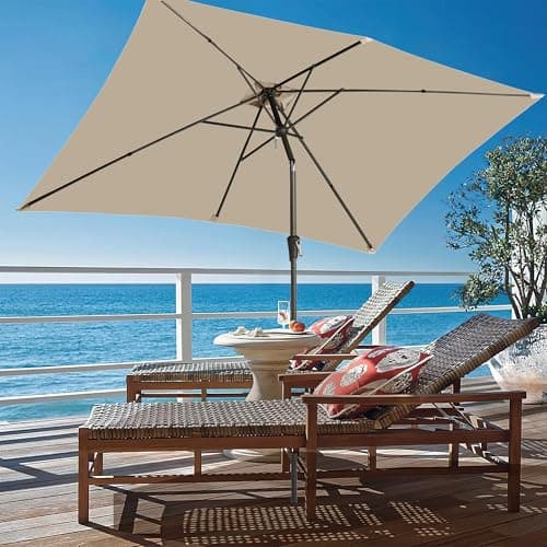 Ayge 6.5x10FT Rectangular Patio Umbrella Outdoor Table Umbrella w/Push Button Tilt & Crank Rectangle Market Umbrella UV Protection for Garden,Deck,Lawn,Yard & Pool,Beige — view 5