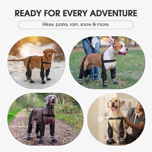 Pezluxe Dog Suspender Boots, Waterproof Anti-Slip Dog Rain Boots with Adjustable Strap for Small Medium Large Dogs, Reflective Paw Protector Dog Boots for Outdoor Walking, Rain Snow Hiking, Black, S — view 7