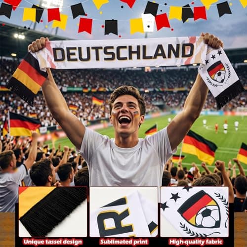 Eurzom 1 Pcs Germany Soccer Fan Scarf 59" x 6.7" Soccer Fans Souvenir German National Team Scarf Double Sided Print Sports Patriotic Shawl Match Gift for Man — view 2