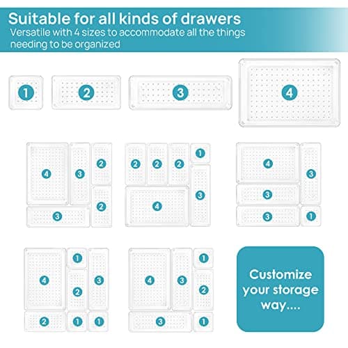 Vtopmart 25 PCS Plastic Clear Drawer Organizer, Acrylic Desk Drawer organizers, Organization and Storage for Makeup, Bathroom, Office, kitchen, Bedroom — view 4