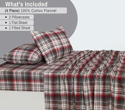 RUVANTI Flannel Sheets Full Size - 100% Cotton Double Brushed Bed Sheets Set, Deep Pockets 16 Inches, All Seasons Breathable & Extra Soft Full Sheets, Warm & Cozy, 4 Piece, Halloween Check — view 7