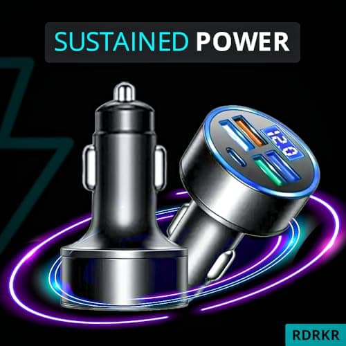 RDRKR 120W 5-Port Car Charger with PD Fast Charging & LED Voltage Display – USB C Cigarette Lighter Adapter (4 USB + 1 PD) for iPhone, Android & Multiple Devices — view 2