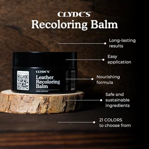 Clyde's™ Leather Company Leather Recoloring Balm – Color Restore & Scratch Repair Kit for Faded Leather Furniture, Car Seats, Sofa & Vinyl | 23 Colors | Non-Toxic Dye
